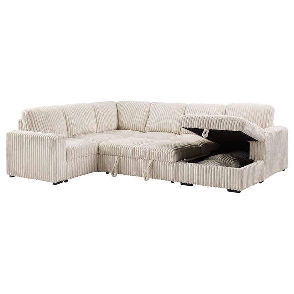 English Elm Thurston Corduroy Sectional Sofa with Hidden Chaise Storage and Pop-up Sleeper Camel B062S01483