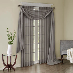 JLA Home Madison Park - Solid Crushed Scarf Sheer Draped Window Accent with Lightweight Texture for Elegant Layering and Easy Install Grey MP40-4505