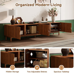 English Elm 87- Inch Rattan Media Console with Rubberwood Legs Four Cabinets Living Room N710P407809P