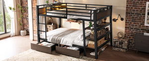 English Elm Full Size Metal Loft Bed with Stair Storage Shelves Bookshelf for Dorms Bedroom W1580S00347