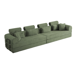 English Elm L Shaped Corduroy Sectional Sofa Converts to Sleeper Bed Space Saving Modular Couch Grayish Green W5532S00006