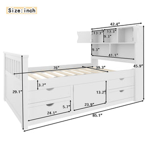 English Elm Twin Captain Platform Bed with Bookcase Headboard Four Drawers Pine Mdf Frame White GX001828AAK-1