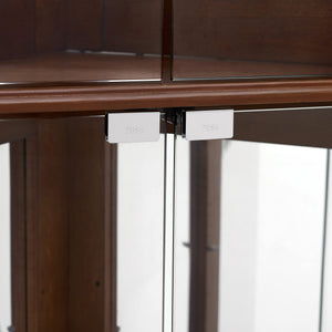 English Elm Walnut Corner Display Cabinet with Mirrored Back Lit Glass Shelves for Living Room W1693P171668