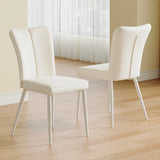 English Elm Modern Minimalist Dining Chair, White Pu Leather Curved Back and Seat Cushion, White Metal Chair Legs, Suitable For Dining Room, Bedroom, Living Room. A Set Of 2 Chairs. 008