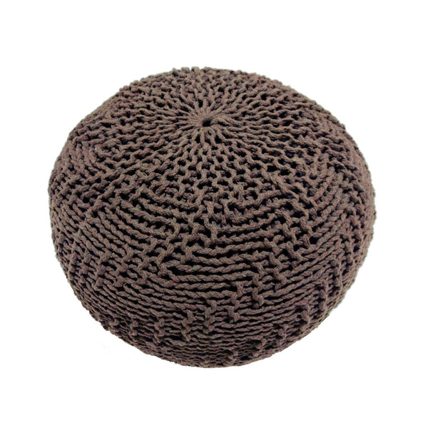 English Elm Christopher Knight Home® - HAZEL Pouf Modern Knit Weave Fabric Ottoman Stool — Textured Round Accent Seat, 20" x 14" Sized Light Brown 60495.00BEI