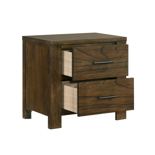 English Elm 1pc Sullivan Oak Finish Nightstand with 2 Drawers Rustic Wire-Brushed Mindy Veneer Bedroom Accent B011P207856