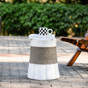 English Elm Outdoor Mgo Side Table with Woven Rope Texture and Fan Base for Patio or Living Room N765P382573W