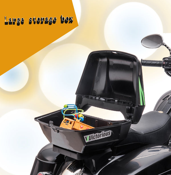 English Elm 12v Kids Electric Ride on Motorcycle with Led Lights Bluetooth Music and Storage Trunk Black W1760P237295