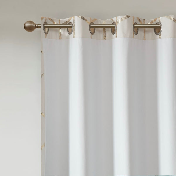 English Elm Total Blackout Metallic Raina Grommet Curtain Panel Pair 50x84 100% Blackout Gold Geometric Ivory Elegance B035129662