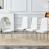 English Elm Grid Armless High Backrest Dining Chair, 4-Piece Set Of Silver Metal Legs White Chair, Office Chair. Suitable For Restaurants, Living Rooms, Kitchens, and Offices.W115162607 0924