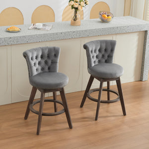 English Elm 26" Velvet Swivel Counter Stools Set of 2 with Tufted Back, Foam Cushion & Solid Wood Legs Gray W1143P362519