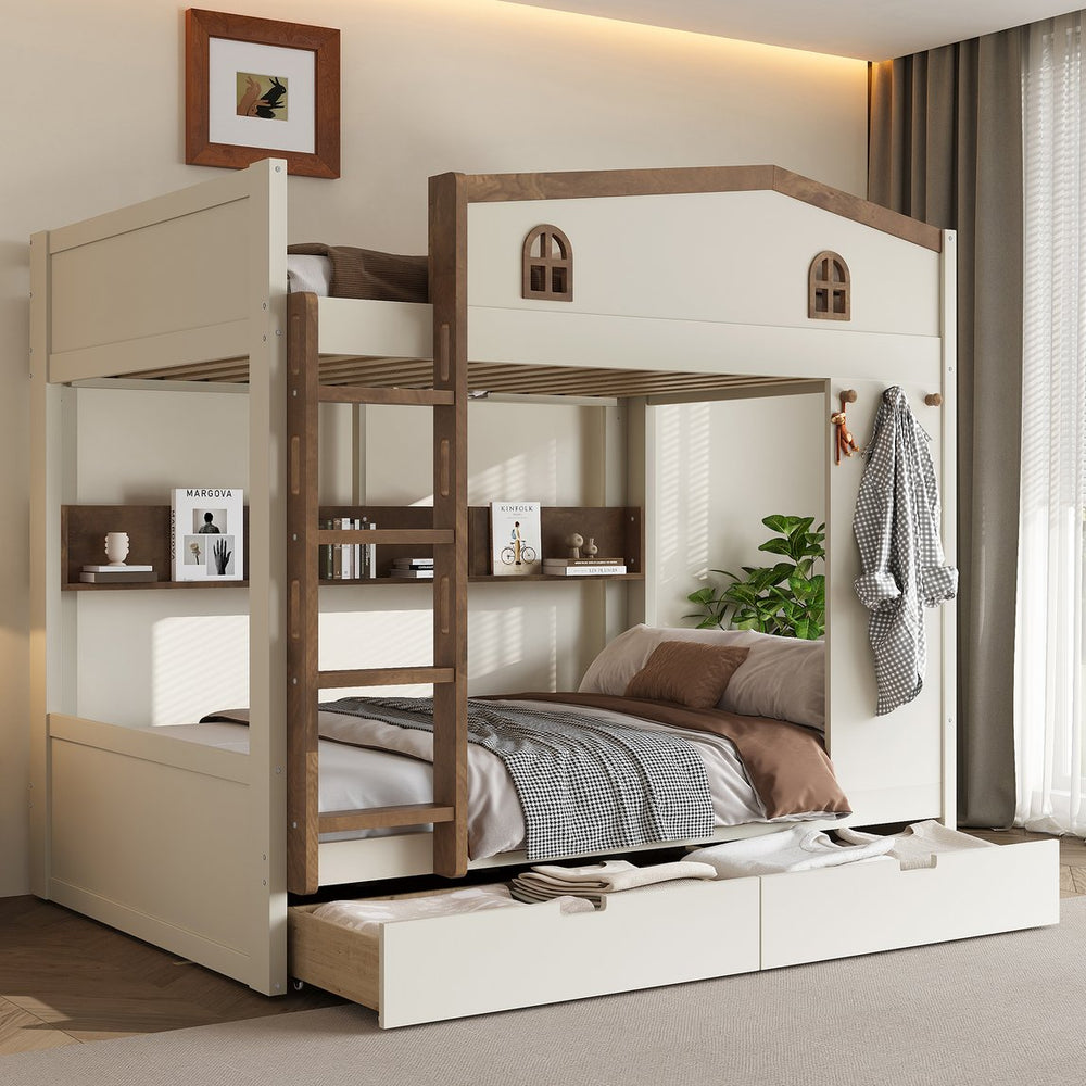 English Elm Twin Triple Metal Bunk Bed Matte Powder Coated Frame with Full Safety Guardrails W1580S00637