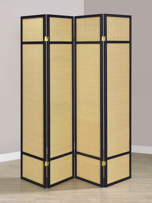 English Elm 4-panel Woven Bamboo Folding Screen with Pine Frame for Home Office or Living Room B016P473623