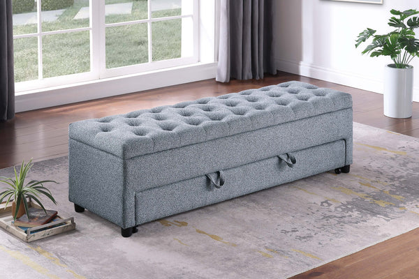 English Elm Contemporary Tufted Bouclé Storage Ottoman with Hidden Compartment and Smooth Pull-Out Drawer Bench Gray 61 L x 20 W x 17 H B011P370884