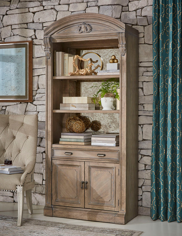 A.R.T. Furniture Arch Salvage Reeves Host Chair - Elegant New Traditional Design With Button Tufting & Nail Head Trim Brown, Beige Parrawood Solids,Cathedral Elm Veneers,Foam,Fabric,Metal 233200-2802