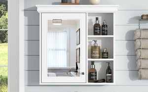 English Elm 30'' Wall-Mounted Medicine Cabinet with Mirror and Adjustable Shelves, Modern MDF Storage Organizer White N710P209425K