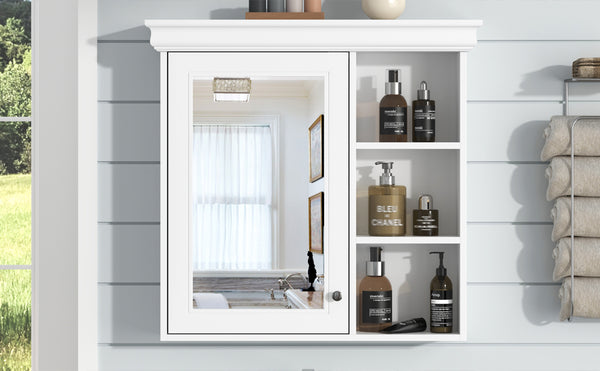 English Elm 30'' Wall-Mounted Medicine Cabinet with Mirror and Adjustable Shelves, Modern MDF Storage Organizer White N710P209425K