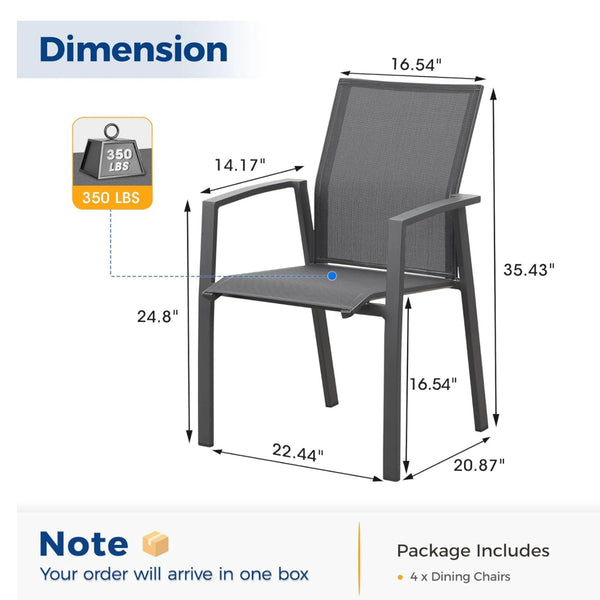 English Elm Set of 4 Stackable Outdoor Aluminum Dining Chairs with Mesh Seats for Patio Decks Gray B082P455121