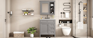 English Elm 30'' Modern Bathroom Vanity Set With Mirror, Stylish Freestanding Cabinet, Ample Storage & Sink SW000127AAE-1