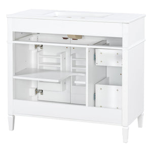 English Elm 36 Inch Freestanding Bathroom Vanity Sage Pine Cabinet Gold Hardware Ceramic Sink White N725P366468K