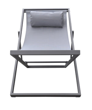 English Elm Velian Folding Outdoor Aluminum Deck Chair — Gray Powder Coat, Water/UV Resistant Sling, Padded Headrest B2736P354396