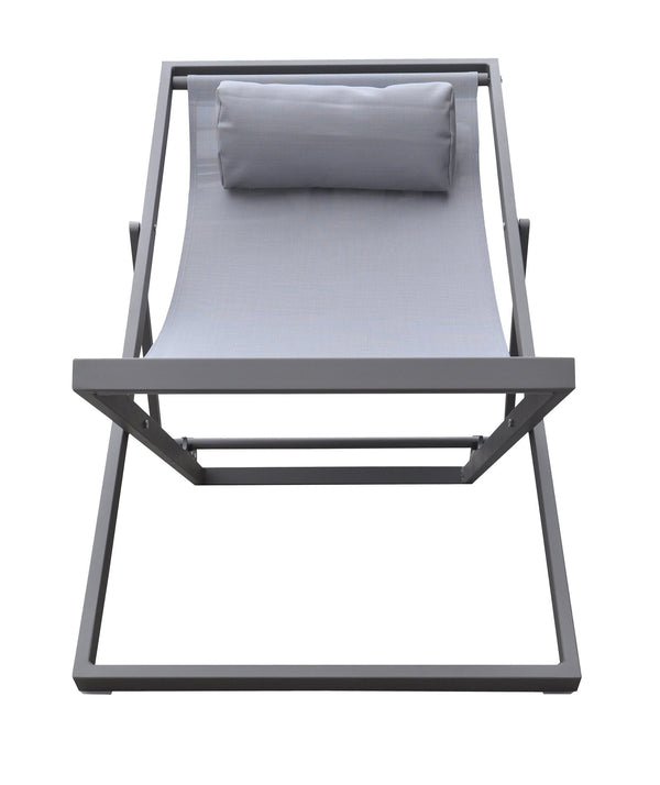 English Elm Velian Folding Outdoor Aluminum Deck Chair — Gray Powder Coat, Water/UV Resistant Sling, Padded Headrest B2736P354396
