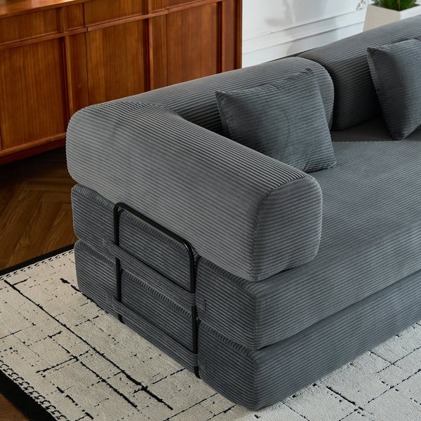 English Elm Convertible Sleeper Sofa Bed with Corduroy Upholstery, 4‑in‑1 Folding Couch Mattress, Space‑Saving Lounge Gray W3434P346243