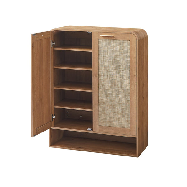 English Elm Rattan Door Shoe Cabinet Six Tier Adjustable Shelving Entryway Storage Organizer Caramel W1820P399463
