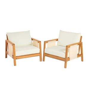 English Elm Outdoor Acacia Wood Club Chair Uv Resistant Textilene Weave Lounge Seat for Patio Deck Brown,Teak+ Beige N768P368823T_2