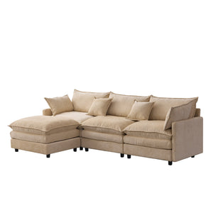 English Elm 105" L-shaped Chenille Sectional with Ottoman Pocket Spring Living Room Sofa Light Coffee W1097S00226