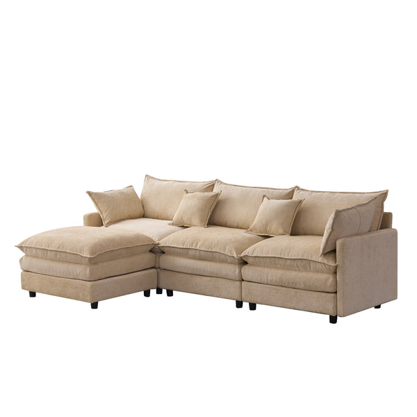 English Elm 105" L-shaped Chenille Sectional with Ottoman Pocket Spring Living Room Sofa Light Coffee W1097S00226