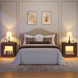 English Elm Rustic Wood End Table With Led Lighting & Integrated Power Hub - Stylish 2-Tier Storage Solution W1550P330032-GIGA