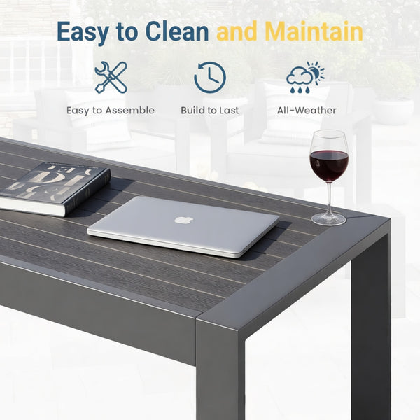 English Elm 43" Outdoor Aluminum Coffee Table with Slatted Wpc Top for Patio Deck Poolside Gray B082P454981