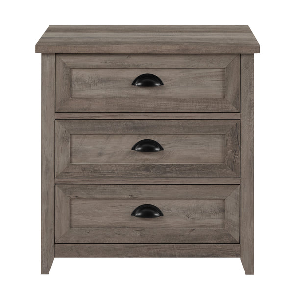 English Elm Walker Edison - Transitional Farmhouse 3-Drawer Nightstand with Framed Faces, Cup Handles, Smooth Glides, Durable MDF Finish Gray Wash 30 L x 22 W x 8 H B185P169301