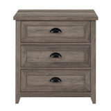 Transitional Farmhouse 3-Drawer Nightstand - Grey Wash with Cup Handles