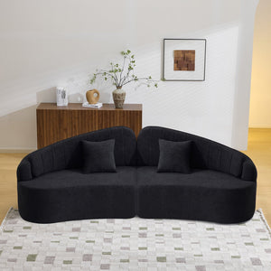 English Elm Curved Four Seat Chenille Sofa with Removable Backrest for Retro Apartment Living Black W3612S00041