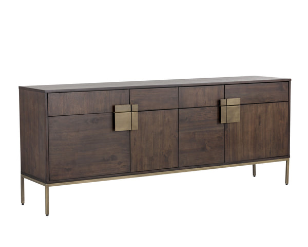 Sunpan Jade Sideboard - Exquisite Acacia Wood with Antique Brass Accents, Ample Storage for Dining Spaces
