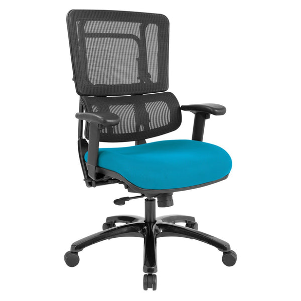 OSP Home Furnishings Vertical Mesh Back Ergonomic Manager Chair with Synchro Tilt and Polished Aluminum Base Blue 99663B-7