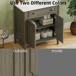 English Elm Christopher Knight Home® - 30 Inches Vintage Bathroom Vanity With Sink – Rustic Gray Cabinet, Soft-Close Doors & Ceramic Top N817P299472G