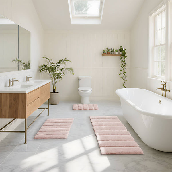 JLA Home Madison Park - Rug Madison Park Tufted Pearl Channel Bath Rug — Soft Macro-Spin Polyester, High-Low Stripe Texture, Machine Washable and Fade-Resistant Elegance Blush MP72-5113