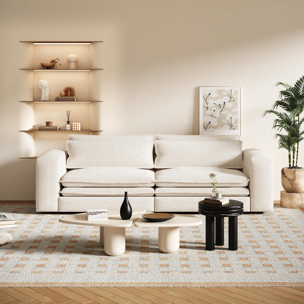 English Elm 93" King Size Sleeper Sofa Bed - 3-In-1 Convertible Sofa With Chaise & Lumbar Pillows In Beige/White W1885S00235