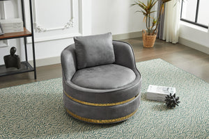 English Elm Swivel Velvet Barrel Chair with Stainless Steel Base, Padded 360° Rotating Accent Seat for Home Grey W2915P218185