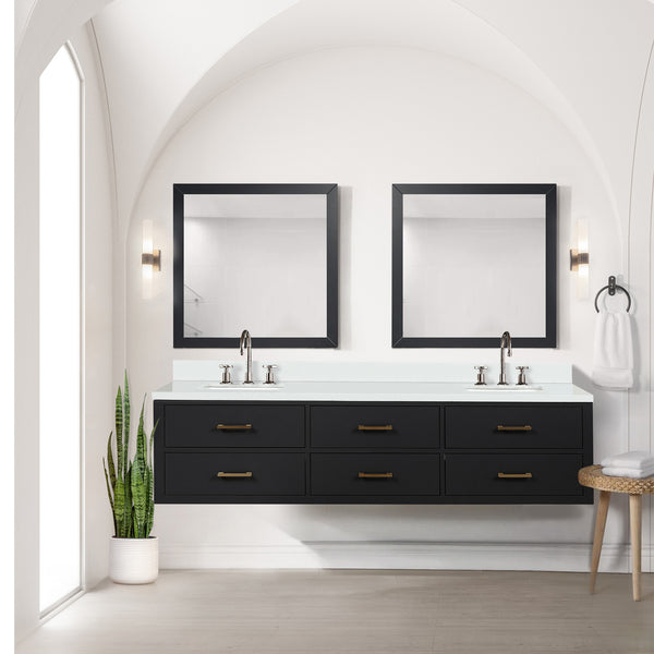 English Elm Black Double Bath Vanity Set - 80" Wide With Cultured Marble Top & Polished Chrome Faucets Included B2731P258102