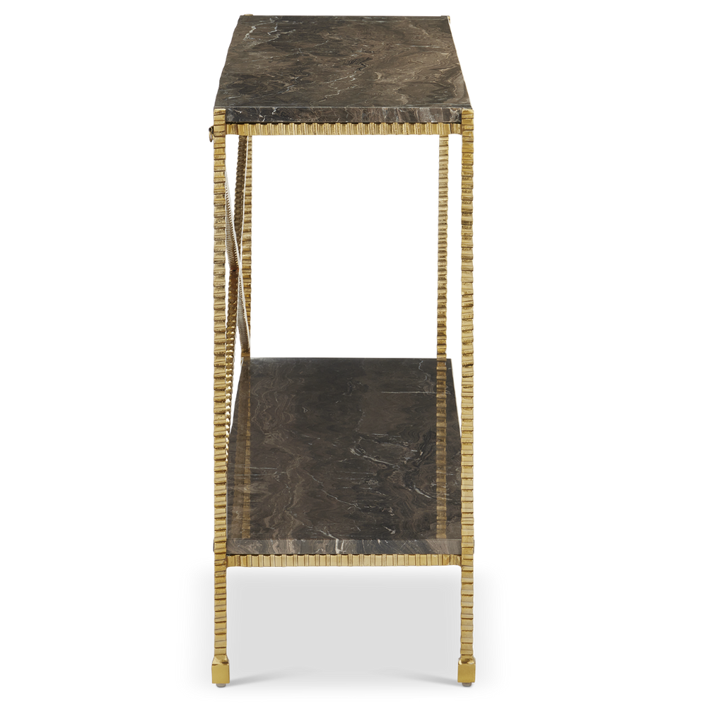 Flying Gold Marble Console Table - Chic Industrial Design with Contemporary Cappuccino Stone Top