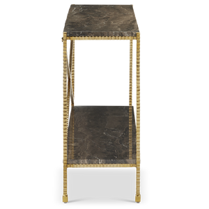 Flying Gold Marble Console Table - Chic Industrial Design with Contemporary Cappuccino Stone Top