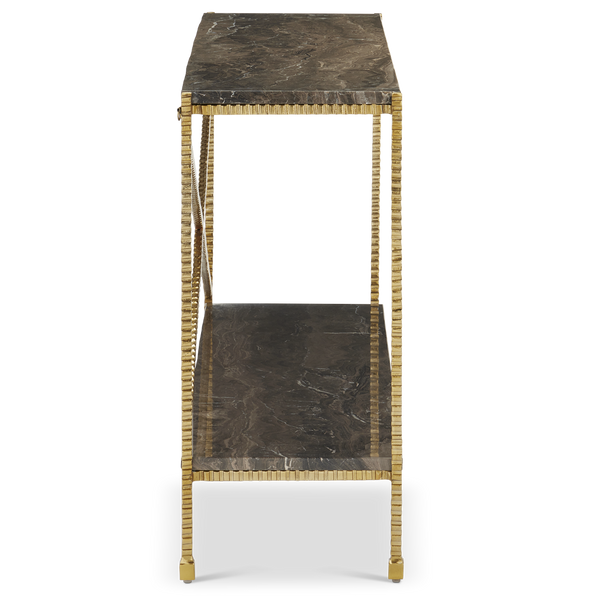 Flying Gold Marble Console Table - Chic Industrial Design with Contemporary Cappuccino Stone Top