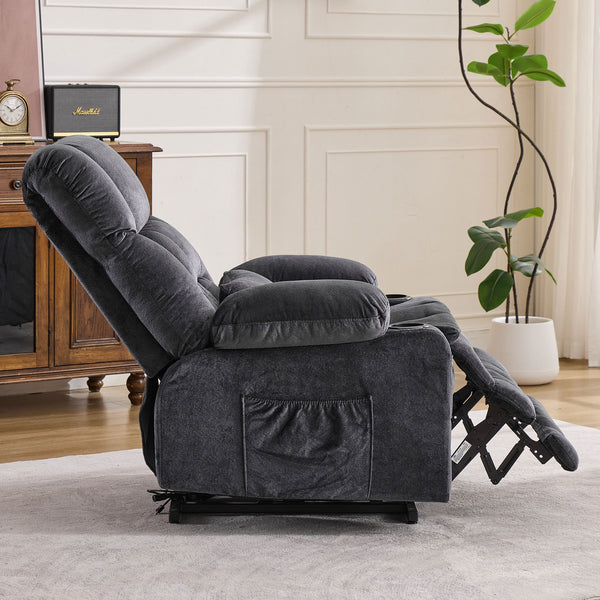 English Elm Dual Motor Large Power Lift Recliner Chair with Waist Kneading & Heat, Extended Footrest, USB Ports Grey W1521S00072