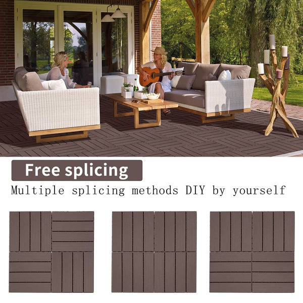 English Elm Plastic Interlocking Deck Tiles 44 Pack Snap Together Waterproof Patio Flooring W2882P204562