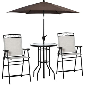 English Elm Outsunny 4-Piece Compact Outdoor Dining Set With Adjustable Umbrella, Folding Chairs & Glass Table W2225P174463-GIGA