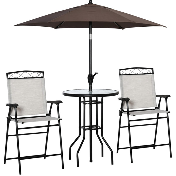 English Elm Outsunny 4-Piece Compact Outdoor Dining Set With Adjustable Umbrella, Folding Chairs & Glass Table W2225P174463-GIGA